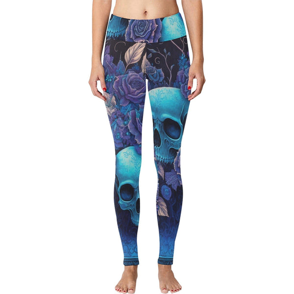 Our Blue Skulls Floral Women's Workout Leggings Are Perfect For Any Activity