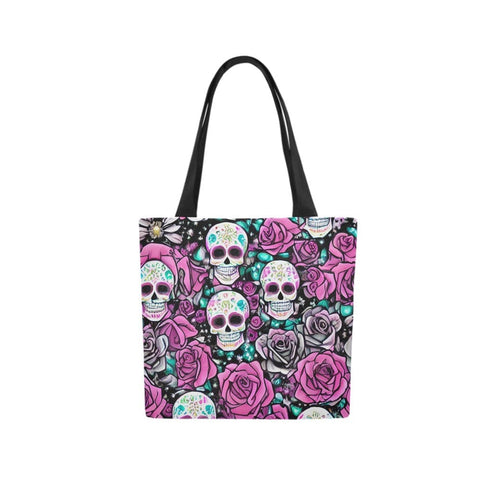 Skull Pink Floral Canvas Tote Bag