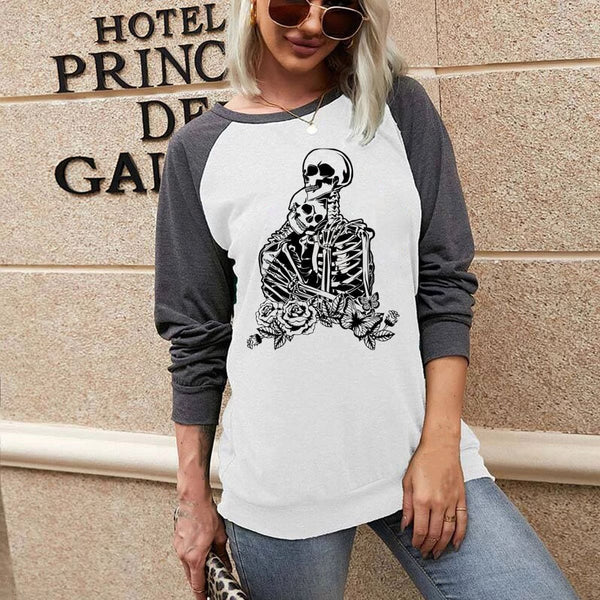 Skull Lovers Women's Two-Colors Crew Neck Printed Casual T-shirt