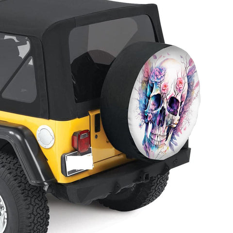 Colorful Skull Face With Flowers Spare Tire Cover