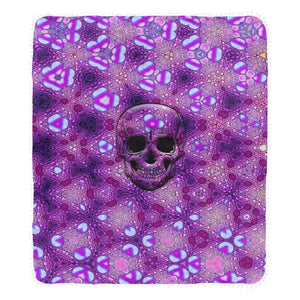 Skull Shinny Purple Pom Pom Fringe Blanket 60"x80"