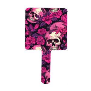 Pink And Purple Flowers With Skulls Handle Square Mirror