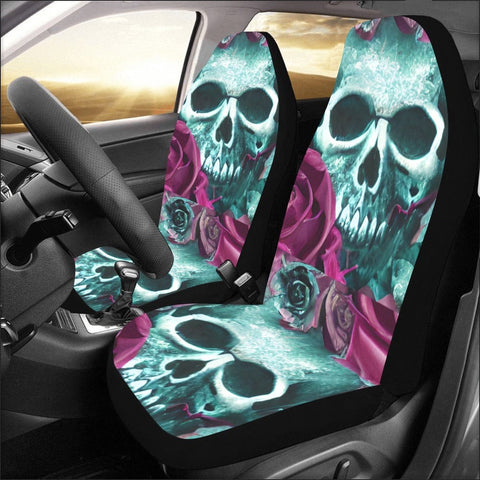 Pink Roses Skulls Car Seat Covers Set of 2