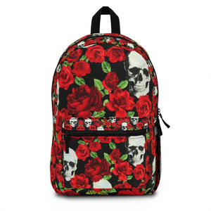FREE LION Kids Goth Skull Backpack - Red Roses Print Bookbag For School & Travel, 17 Inch (Skull Design)