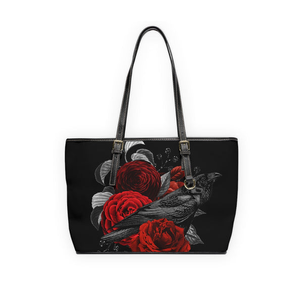 Raven Floral Red Roses Tote Bag