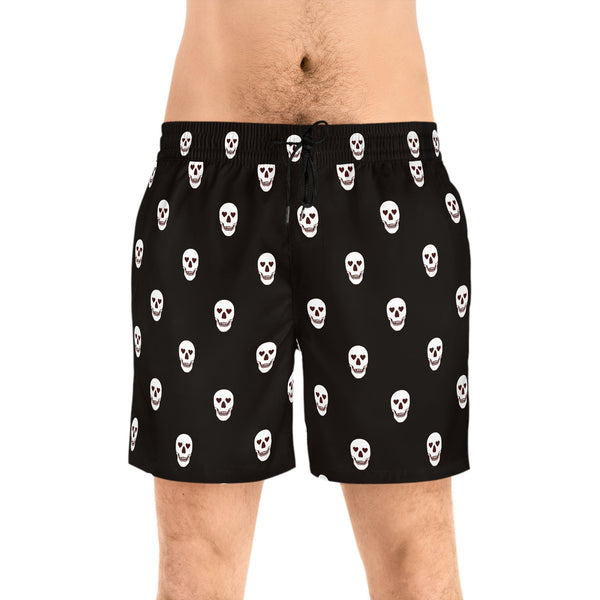 Men's White Skull Mid-Length Swim Shorts