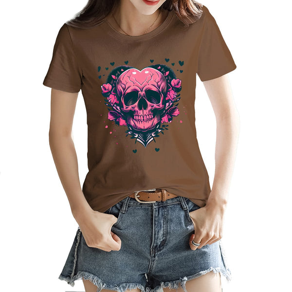 Women's Skull Hearts Short Sleeve T-shirt