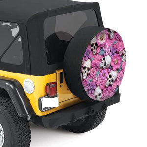 Pink 3D Skulls & Flowers Spare Tire Cover