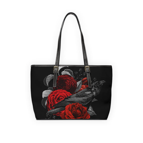 Raven Floral Red Roses Tote Bag