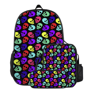 Colorful Skulls 17-Inch School Bag + Insulated Lunch Bag + Pencil Pouch