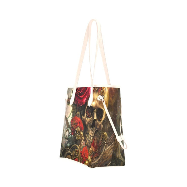 Gold Skull Red Roses Clover Canvas Tote Bag