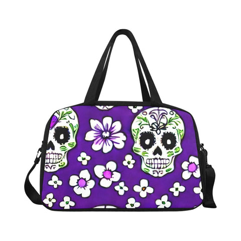 Skull Floral Purple Sports Bag With Shoe Compartment 