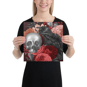 Floral Skull Crow Canvas Wall Art 5 Sizes