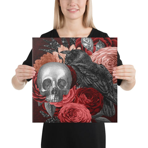 Floral Skull Crow Canvas Wall Art 5 Sizes