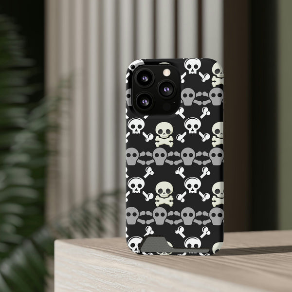 Black Skull Crossbones Phone Case With Card Holder