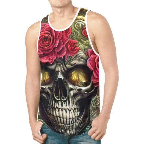 Skull Roses Print Men's Tank Top 