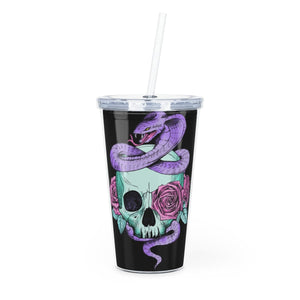 Skull Roses Purple Snake Plastic Tumbler with Straw