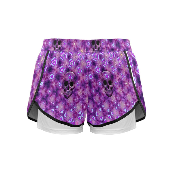 Women's Purple Skull Sports Shorts with Compression Liner