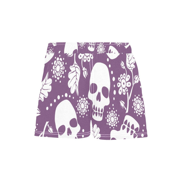 Women's White Skulls Purple Casual Board Shorts