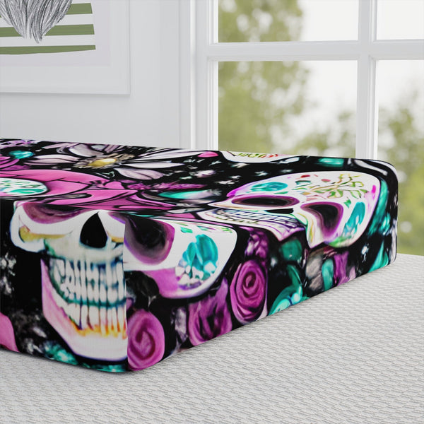 This Pink Floral Sugar Skulls Baby Changing Pad Cover Is A Must-Have For Any Parent