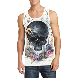 Men's Watercolor Skull Floral Tank Top