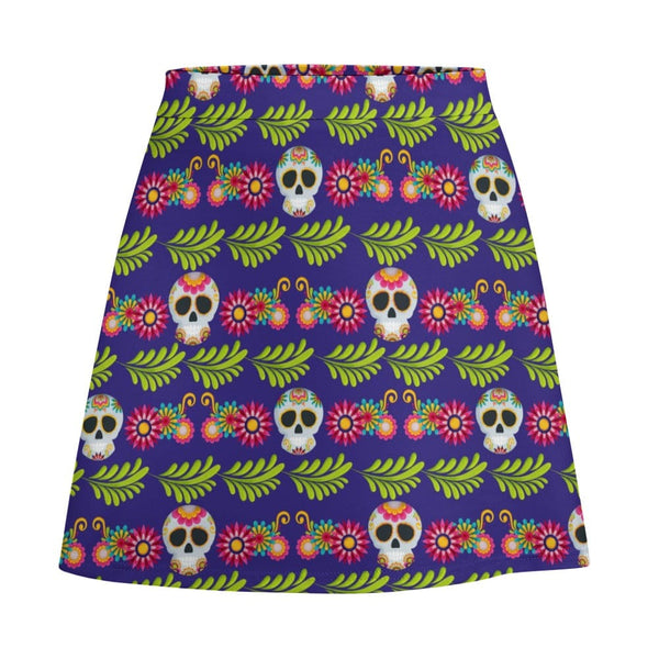 Ladies Floral Sugar Skulls Short Skirt