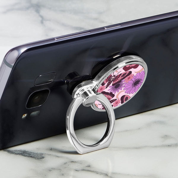 Purple Skull Moth Round Cell Phone Ring Holder