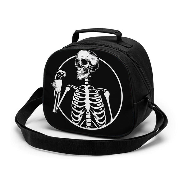 Skull Drinking Coffee Portable Lunch Bag