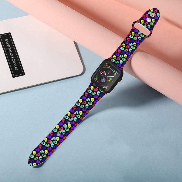 Colorful Skulls Apple Double Buckle Silicone Strap