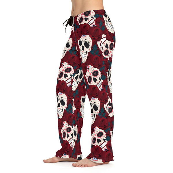 Women's Red Floral Skull Loose Pajama Pants