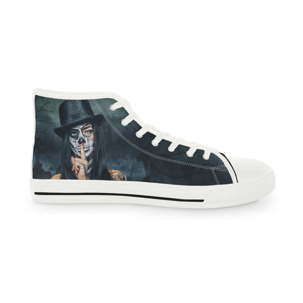 Men's Goth Skull Face Girl High Top Sneakers White or Black Sole