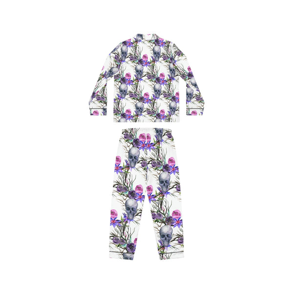 Women's Skull Purple Floral Satin Pajamas