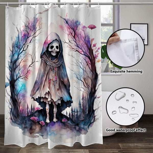 Hooded Skull Standing Shower Curtain With 12 Hooks