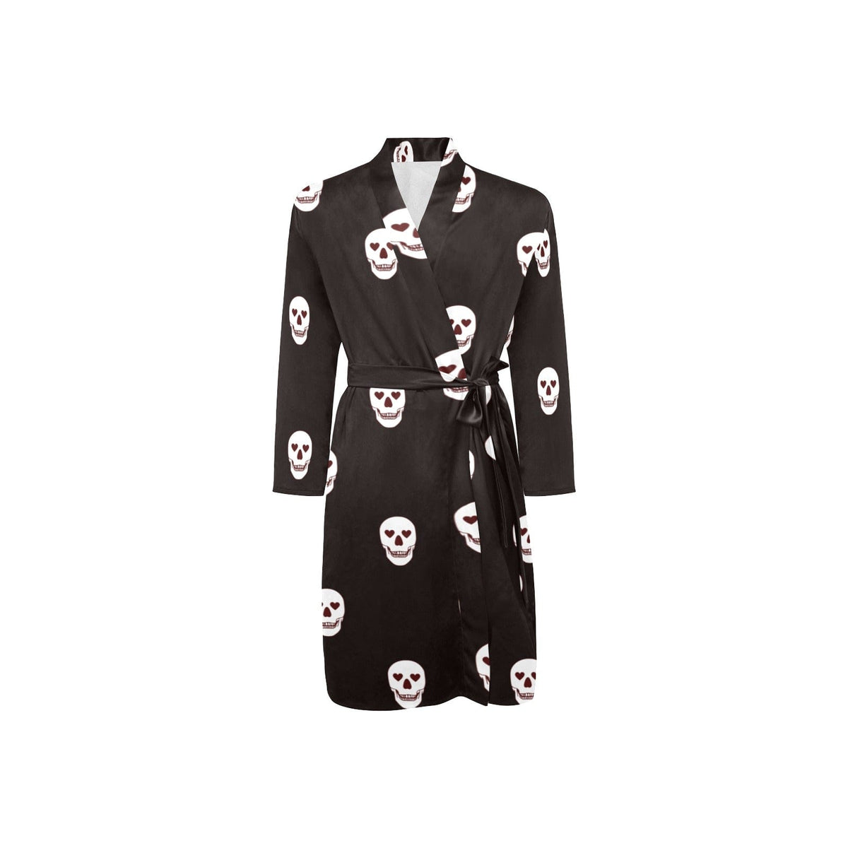 Skull Robe Black Skulls With Heart Eyes Men's Long Sleeve Belted Robe – Everything ...