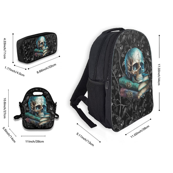 Gothic Skull Books School Bag Meal Bag Pencil Bag Combination