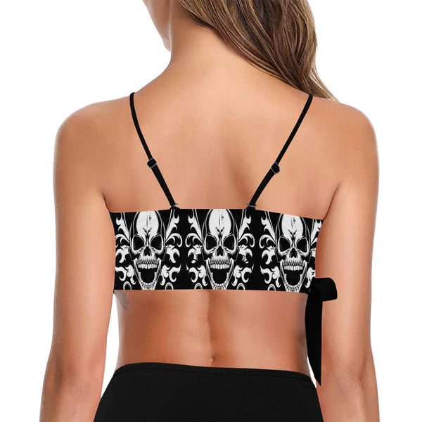 This Women's Skull Butterfly Side Knot Bikini Top Provides Effortless Style For Summer Fun