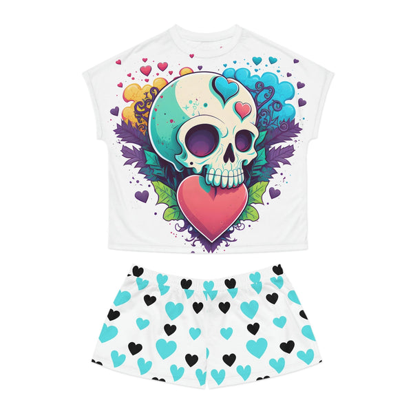 Women's Skull Hearts Shorts & Top Pajama Set