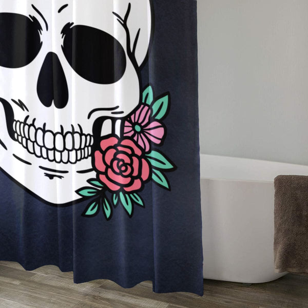 Skull Red Roses Shower Curtain With Hooks