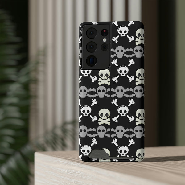 Black Skull Crossbones Phone Case With Card Holder
