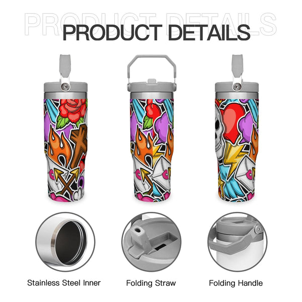 Rose and Skull Stainless Steel Tumbler A Blend of Elegance and Edge