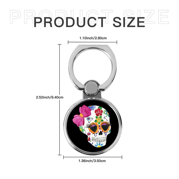 Skull With Pink Bow Round Cell Phone Ring Holder