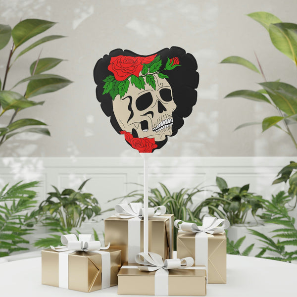 Skull Red Roses Balloons (Round and Heart-shaped), 11"
