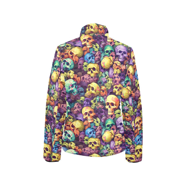 Colorful Skulls Pattern Women's Stand Collar Padded Jacket