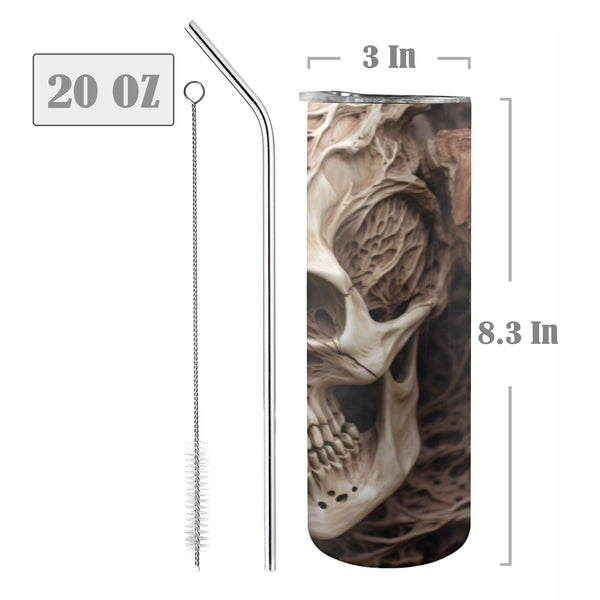 Brown Scary Skull Tumbler Wrap 20oz With Lid and Straw