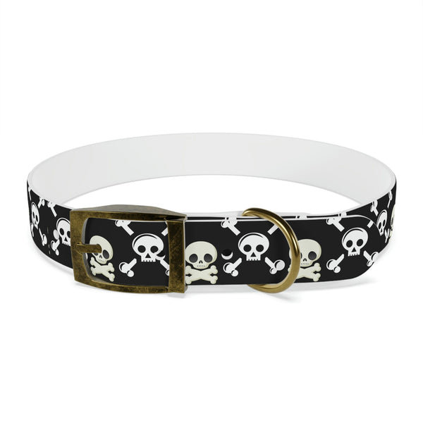 Black Skull & Crossbones Dog Collar 4 Buckle Colors