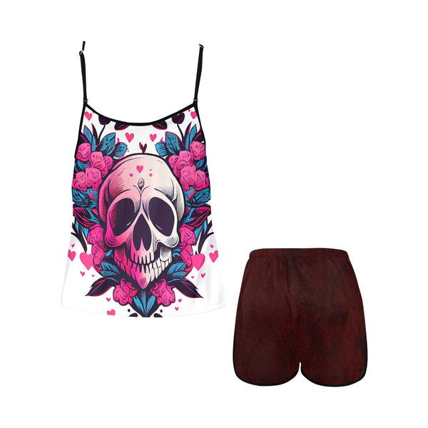 Gothic Skull Heart Floral Top & Short Pajama Set