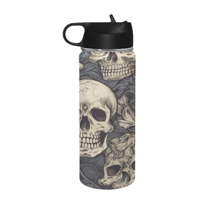 Gothic Skulls Pattern Insulated Water Bottle With Straw & Lid 18 oz