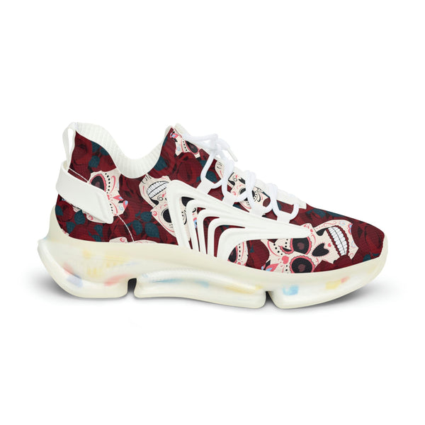 Men's Red Floral Skull Face Mesh Sneakers White or Blacke Sole
