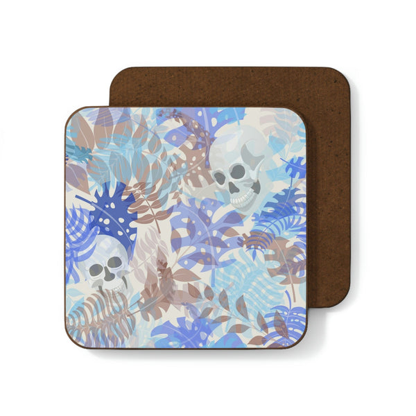 Skull Blue & Beigh Leaves Hardboard Back Coaster