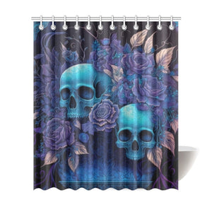 Skulls Blue Floral Shower Curtain 72"x 84"